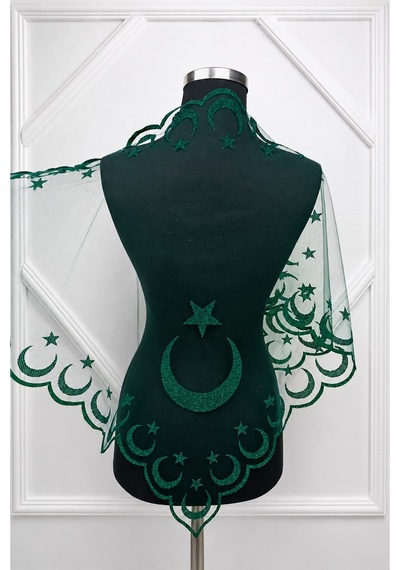 Azra Kına Yeşil Ayyıldızlı Asker Damat Omuz Örtüsü, Sağdıç Kına Omuz Örtüsü, Kına Örtüsü, Damat Örtüsü Şalı, Söz Nişan Düğün Kına Gecesi Örtüsü