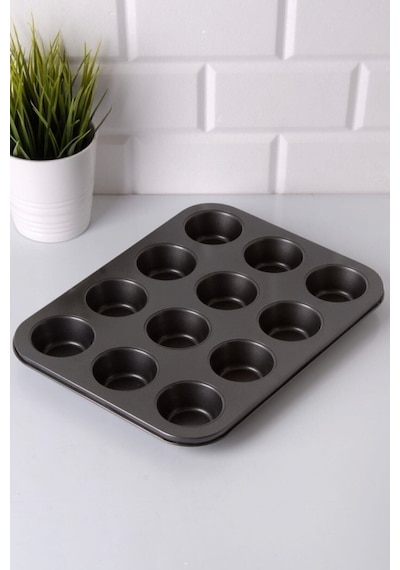 12'li Muffin Kalıbı, Metal Kek Kalıbı Siyah