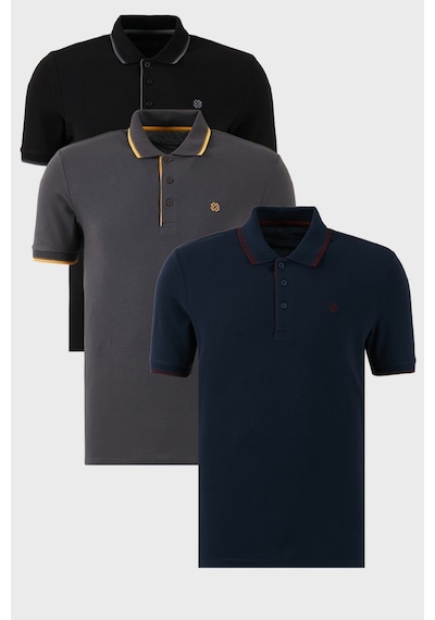 Buratti Pamuklu Slim Fit Şerit Detaylı Düğmeli Polo Yaka 3'Lü Paket Erkek T Shirt 5902118S3 Siyah-Antrasit-Lacivert-Bordo