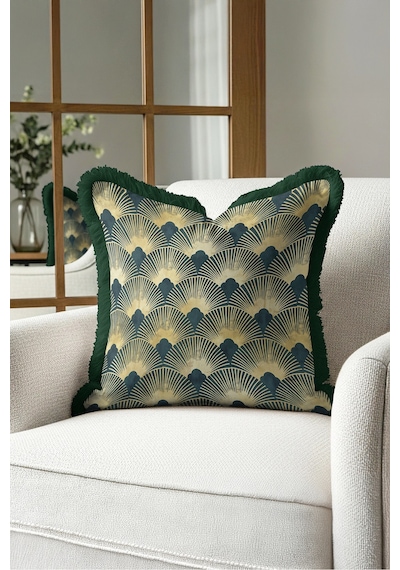 Art Deco Yelpaze Desen Saçaklı Yastık Kılıfı-geometrik Vintage Modern Siyah Püsküllü Kırlent Kılıfı Serin Rota Opal Art Deco Yelpaze Desen Saçaklı Yastık Kılıfı-geometrik Vintage Modern Siyah Püsküllü Kırlent Kılıfı Serin Rota Opal