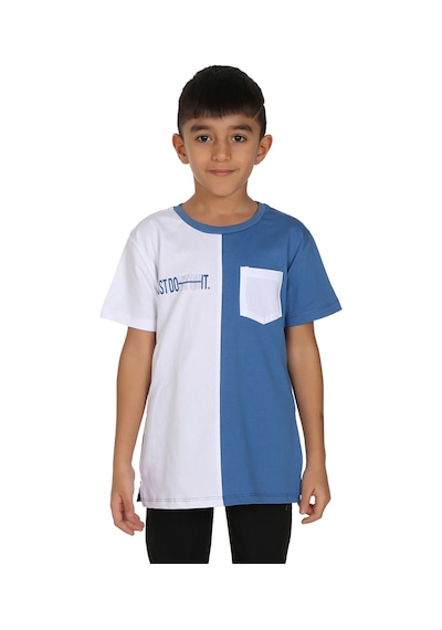 Toontoy Kids Toontoy Erkek Çocuk Cepli Arka Baskılı Tişört Mavi