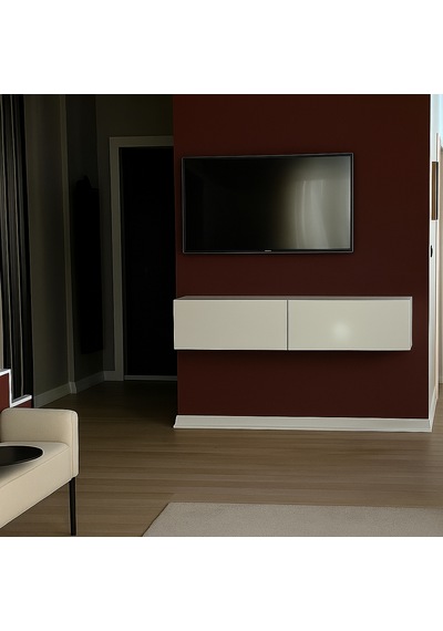 Mac Dizayn Fasalis 140 Cm Beyaz Parlak Tv Ünitesi Modern Minimal Tasarım Parlak Beyaz