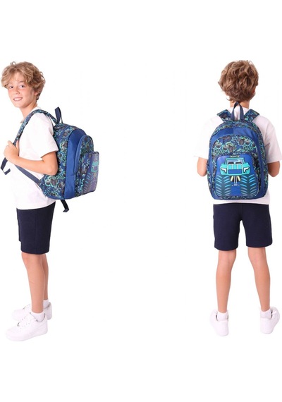 Kaukko Kids Kamyon Detaylı Okul Çantası L5261 Ve Thermo Beslenme Çantası L7261 Seti - Erkek Çocuk Lacivert - Yeşil