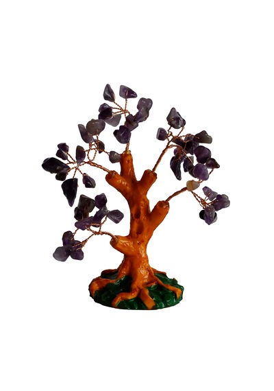 Doğal Ametist Taşlı Hayat Ağacı Biblo - 16x14 Cm Dekoratif Obje