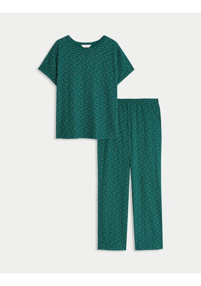 Marks & Spencer Pamuk Karışımlı Pijama Takımı T37004619F Yeşil