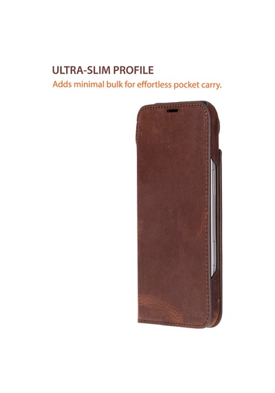 Bloomcase Sonat Mahogany Saddle Hakiki Deri Apple Uyumlu iPhone 17 Air 6.5" Folio Kılıfı Kahverengi