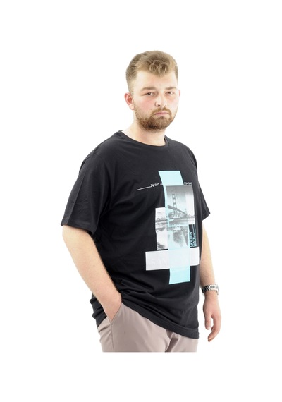 Mode Xl Battal Beden Erkek Pamuklu T-shirt Yumuşak Dokulu Baskılı Francısco U24086 Siyah Siyah