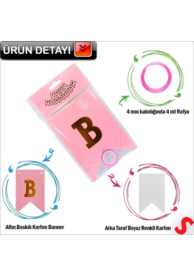Baby Shower Altın Baskılı Bayrak Flama, 2 Mt - Pembe Diğer