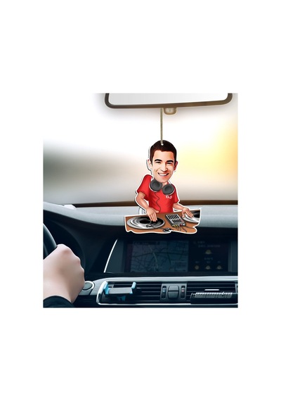 Kişiye Özel Bay Dj Karikatürlü Ahşap Araba Dikiz Ayna Süsü