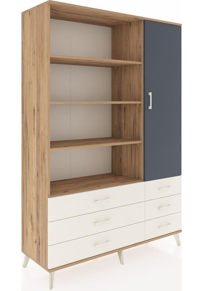 Hyperion Dolap 8 Raflı 6 Çekmeceli Tek Kapaklı 132x44x195 Çam-antrasit/aytaşı Antrasıt/aytası
