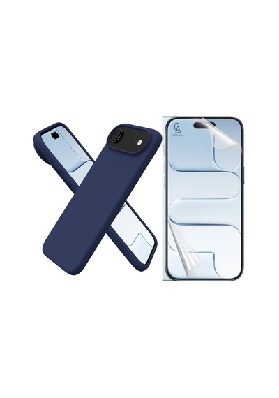 Apple Uyumlu iPhone 17 Air Içi Kadife Lansman Kılıf Ve Seramik Tam Kaplayan Cam Ekran Koruyucu Lacivert