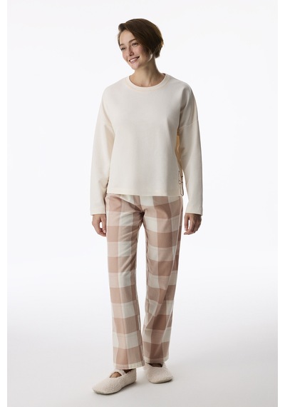 Penti Bej Quinn Checked Flanel Ekoseli Pijama Altı