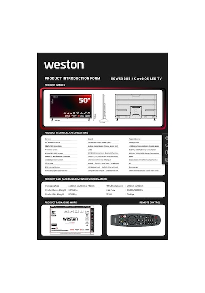 Weston 50WS3205 50" 4K Ultra HD LED TV