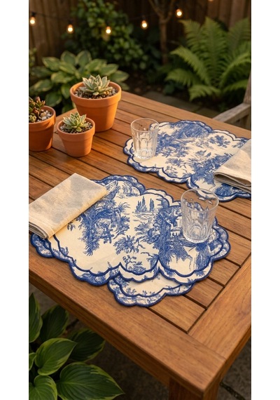 Toile Azure Embroidered Amerikan Servis Çok Renkli