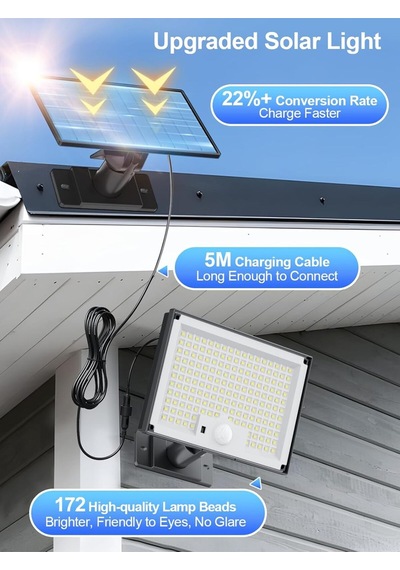 Sigrill 2'li Hareket Sensörlü Güneş Enerjili Işıklar, 172 Led, Ip65 Su Geçirmez