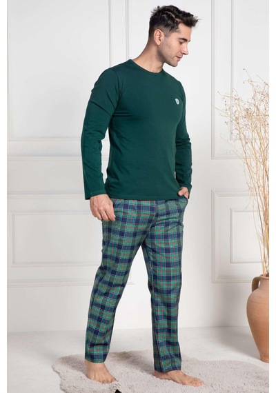 Mecit Pijama Mecit 3052 Yeşil Ekoseli Erkek Büyük Beden Pijama Takımı Yeşil