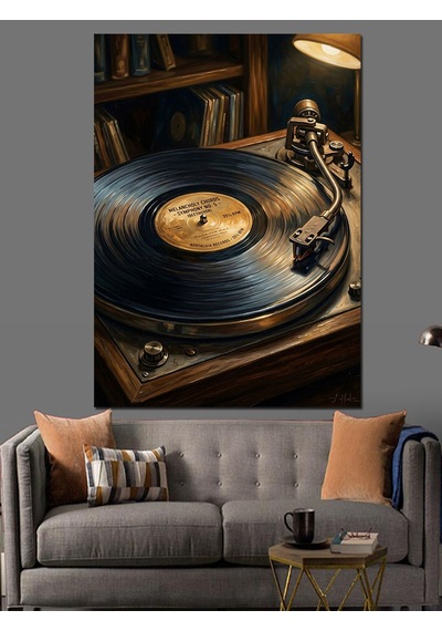 Gramofon Plak Çalar Ve Müzik Dekoratif Kanvas - Mdf Ahşap Tablo