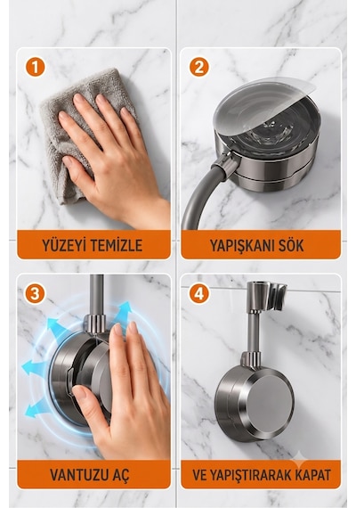 Yeni Model Yapışkanlı Vantuzlu Duş Askısı Ayarlanabilir Duş Başlığı Tutucu Mafsal Çok renkli