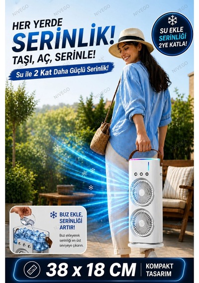 Çift Fanlı 1800 Mah Bataryalı 6000 Rpm 3 Kademeli Masaüstü Taşınabilir Sprey Fan Vantilatör Pervane