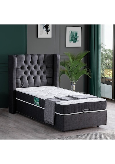 Setaymobilya Baza, Riga Tek Kişilik Baza + Başlık + Comfort Yatak, Antrasit