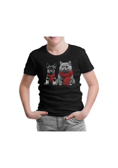 Lord Tshirt Baby Dog And A Cat Wearing Scarves Siyah Çocuk Tshirt 001