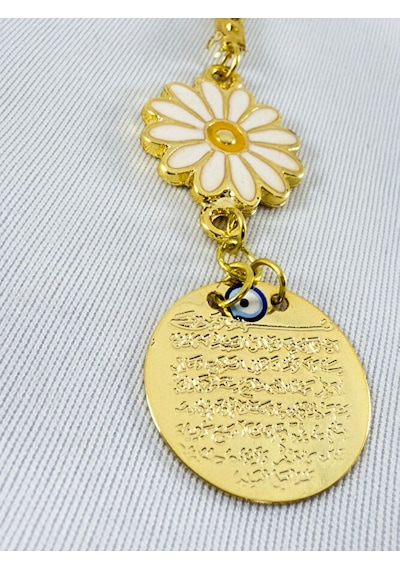 Metal Ayetel Kürsi Papatyalı Araba Dikiz Ayna Süsü El Yapımı Lüks