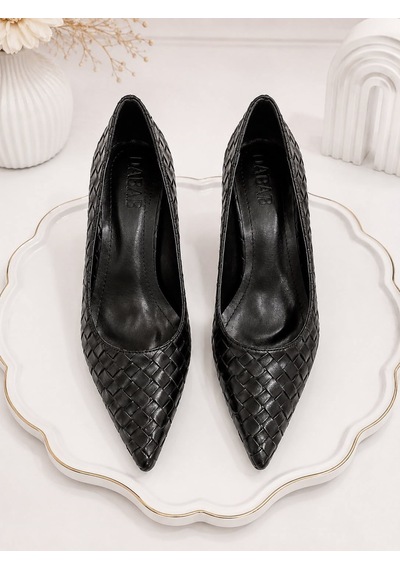 Dabab Shoes Lılya Kadın Siyah Sivri Burun Örgü Desenli 6 Cm İnce Topuklu Stiletto Ayakkabı