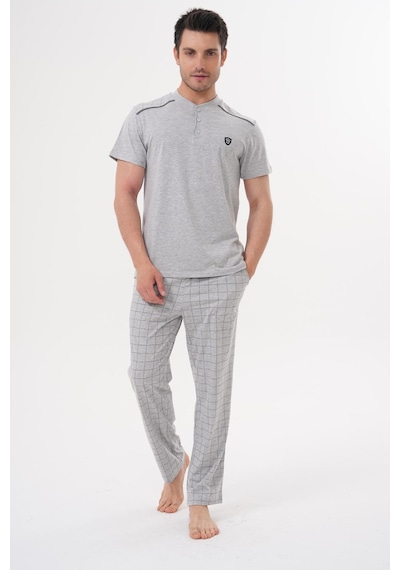 Mecit Pijama Mecit 2980 Gri Büyük Beden 3 Parça Erkek Şortlu Pijama Takımı Gri