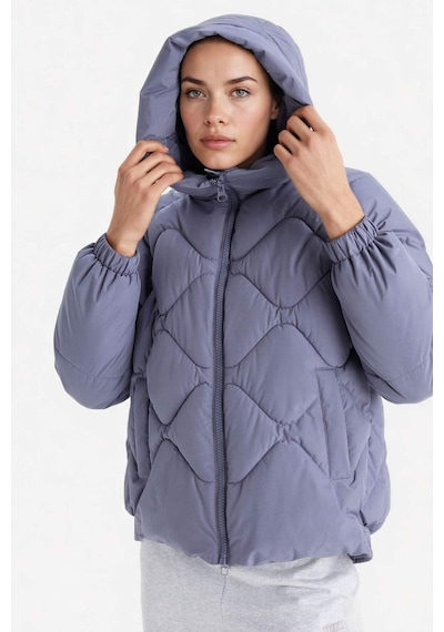 Defacto Defactofit Su İtici Oversize Fit Geniş Kalıp Kapüşonlu Fermuarlı Cepli Şişme Mont E9260ax25aupr492 Mor-pr492