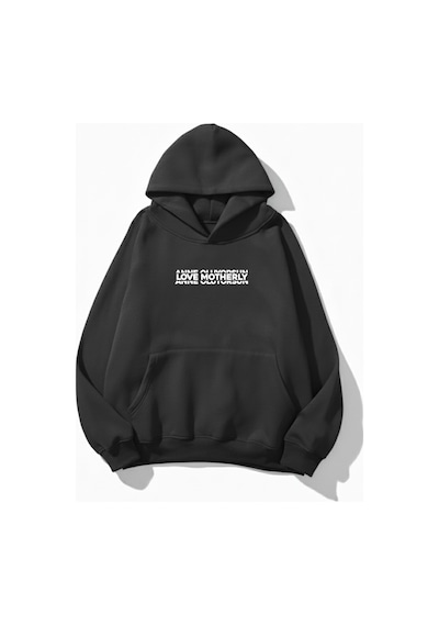Uyguntarz Unisex Yumuşak Dokulu Anne Oluyorsun Baskılı Tasarım Oversize 3 İplik Hoodie Sweatshirt Gri