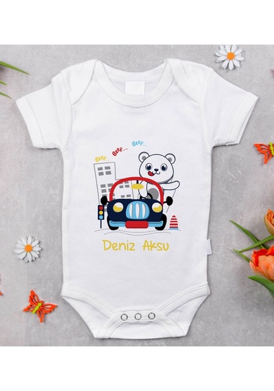 Bitmeyenkartus Bk Kids Isimli Sevimli Sürücü Tasarımlı Bebek Body Zıbın - Model Çok Renkli