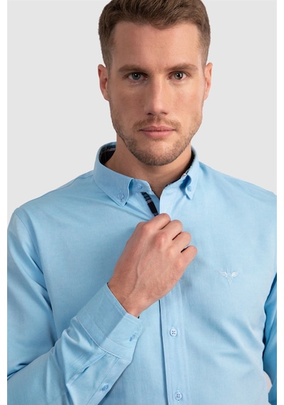 Tudors Slim Fit Dar Kesim Uzun Kol Erkek Gömlek-23468 Turkuaz