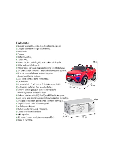 Akar Oyuncak Raptor 12 Volt Uzaktan Kumandalı Akülü Suv Çocuk Arabası Kırmızı