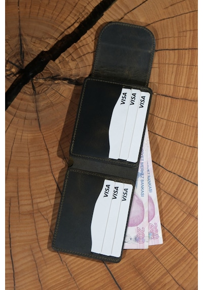 Lenax Leather Mono Hakiki Deri Erkek Cüzdan Gerçek Deri Kartlık Ve Bozuk Para Bölmeli Haki
