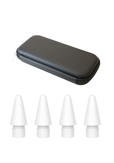 Microcase 2in1 Set Apple 1-2 Nesil Pencil Usb-c Pro İle Uyumlu Yedek Uç 4 Adet + Stylus Pen Kılıfı -al5404 Beyaz