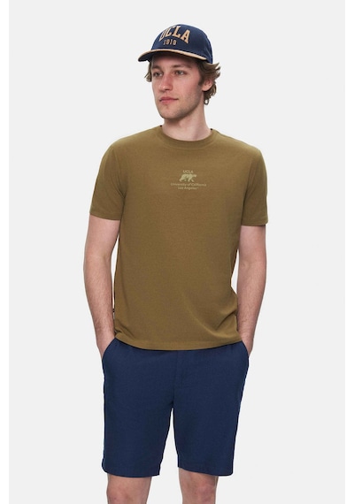 Ucla Fabıo Koyu Yeşil Bisiklet Yaka Baskılı Standard Fit Erkek Tshirt Koyu Yeşil