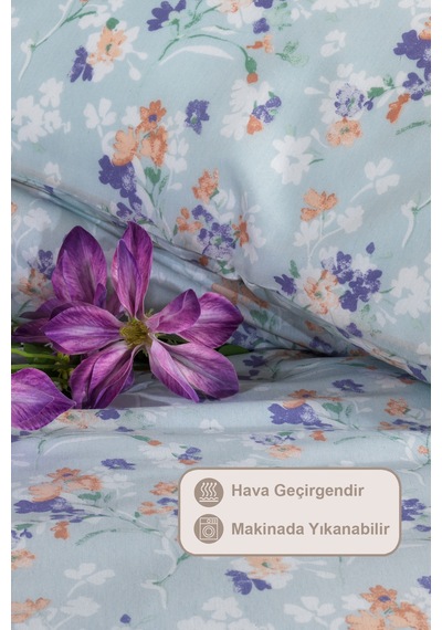 Elart Floret Nevresim Takımı Çift Kişilik Lastikli Çarşaf 200x220 Cm Yeşil Yeşil