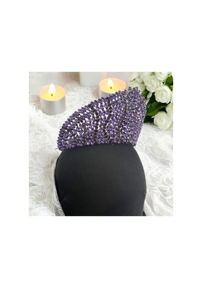 Kristal Taşlı Gelin,kına,nişan,söz,after,bride,party Taç 2 Mor - 707821387 Mor