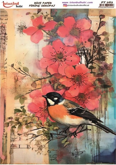 Pirinç Dekopaj Kağıdı 30x42cm Pt-262 Kuş Çiçek
