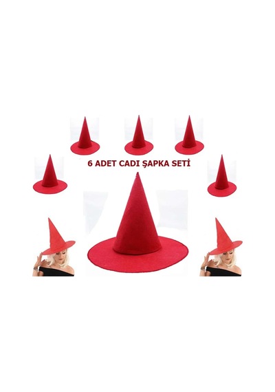 Cadı Şapkası Seti 6 Adet Yetişkin Ve Çocuk Uyumlu