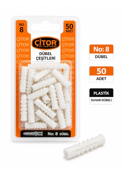 No:8 Plastik Dübel - 50 Adet