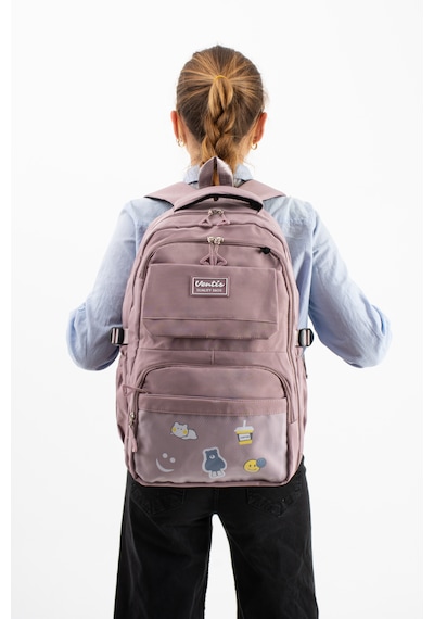 Ventis Qualty Okul Çantası Su Geçirmez Klinkır Kumaş Unisex Sırt Çantası Model 7d Pudra Pembe