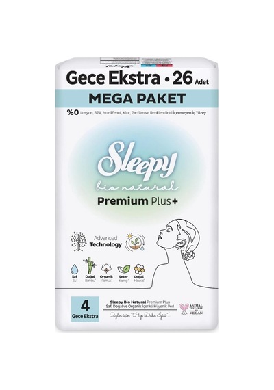 Bio Natural Premium Plus Hijyenik Ped Mega Paket Gece Extra 26 Adet