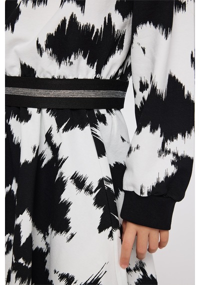 Panço Kız Çocuk Desenli Kapüşonlu Siyah Sweatshirt
