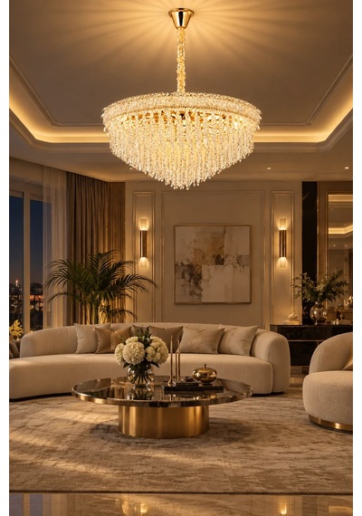 Modern Premium Gold Avize 15xe14 Ampullü Salon Yemek Odası Lüks Sarkıt Avize