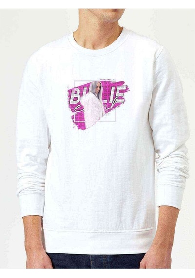 Billi E Eilish Logosu Blosh Baskılı Beyaz Erkek Sweatshirt