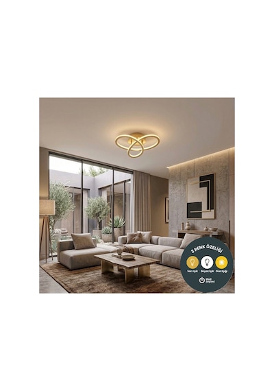 Kar Çiçeği Eskitme Plafonyer Avize 3 Renkli Modern Salon, Mutfak, Çocuk Odası Ve Antre Aydınlatma Altın