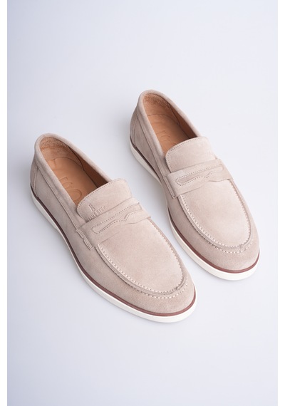 Fame Step Hakiki Deri Erkek Loafer Ayakkabı Süet Günlük Rahat Casual Mokasen Siena Bej