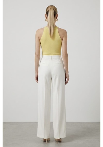Neden Tekstil Kadın Taşlı Fitilli Halter Yaka Crop Bluz - Açık Sarı
