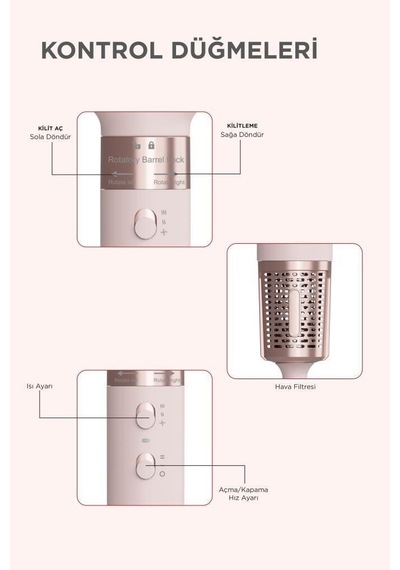 Premium Saç Şekillendirme Ve Kurutma Seti 7in1 Airwrap Thd01 Pembe Günlük Bakım